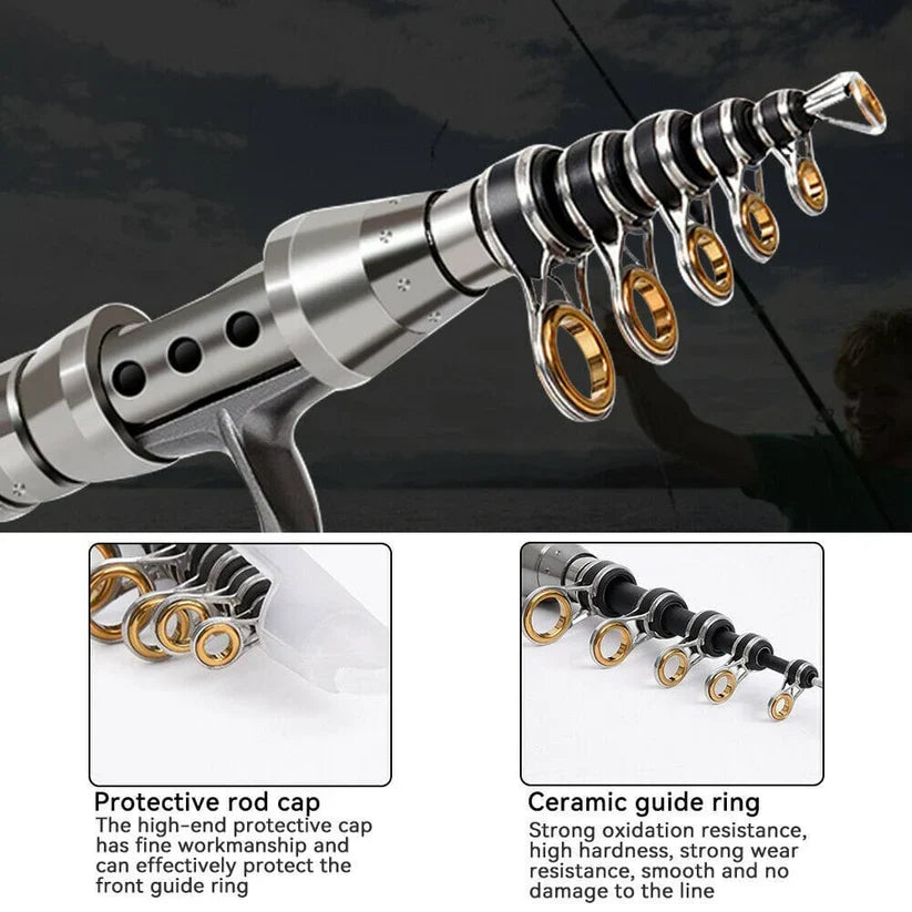 Telescopic Fishing Rod and Reel Combo with Metal Spool, Carrying Bag