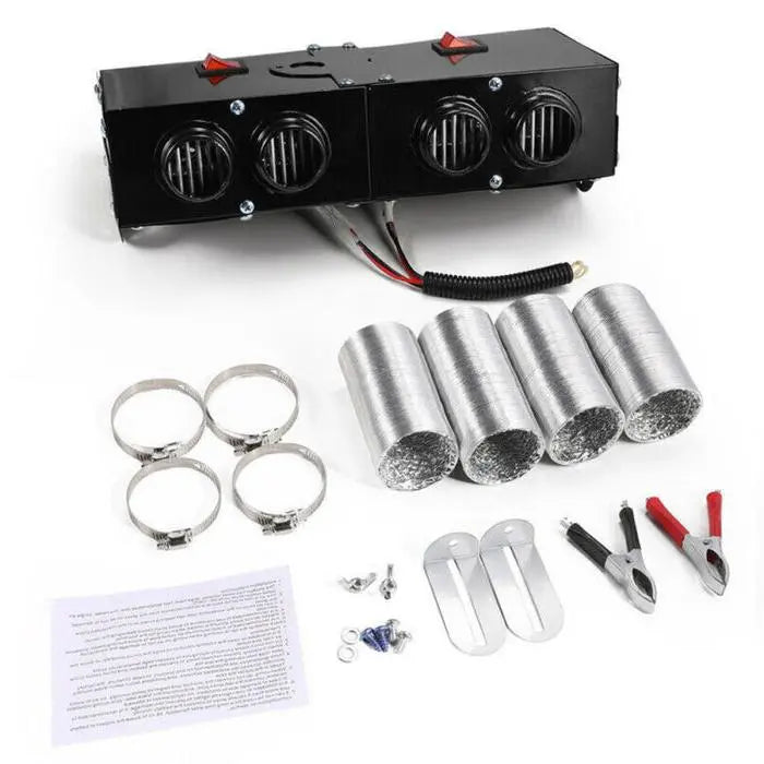 12V Car Heater with Four Air Outlets and Dual Zone Control, 500W Portable Dash Unit