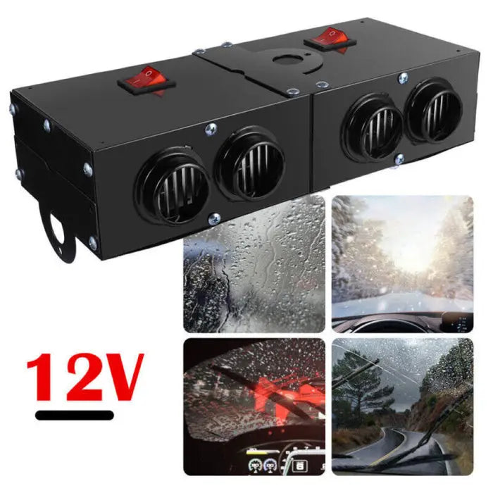 12V Car Heater with Four Air Outlets and Dual Zone Control, 500W Portable Dash Unit