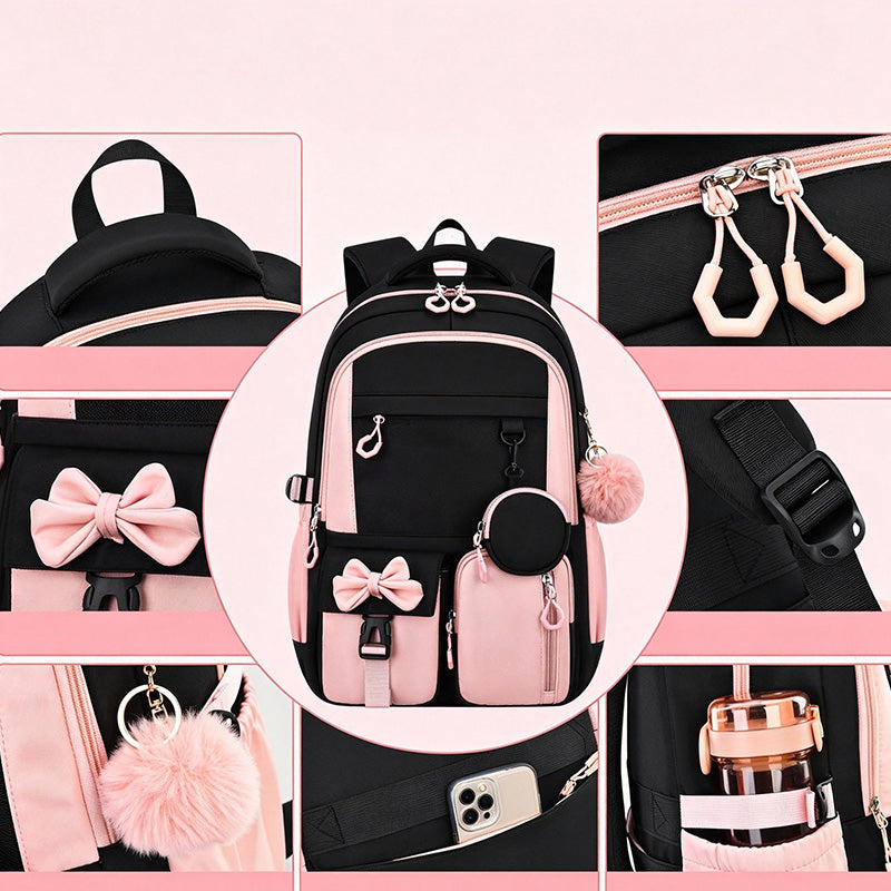 Cute Bowknot Lightweight School Backpack – Water Repellent & Anti-Theft!
