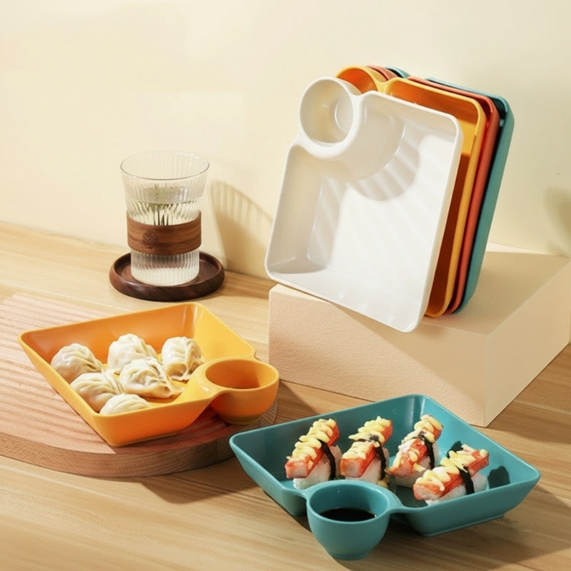 4PCS Snack and Appetizer Plate with Sauce Holder