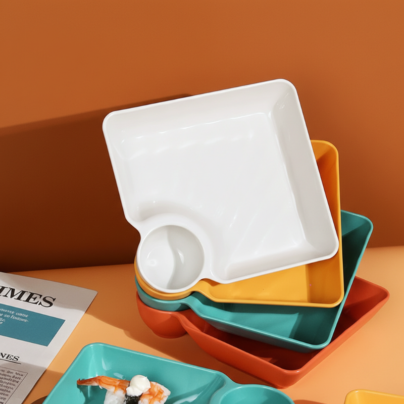 4PCS Snack and Appetizer Plate with Sauce Holder
