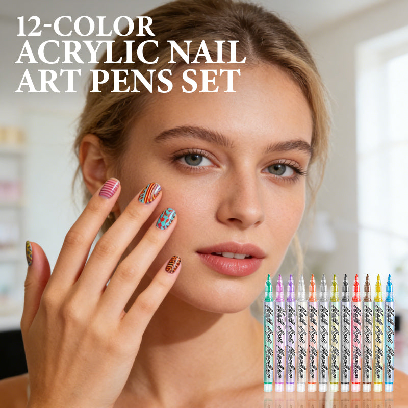 12-Color Acrylic Nail Art Pens – Fine-Tip Precision, Vibrant Pigments, Salon-Quality Manicures at Home