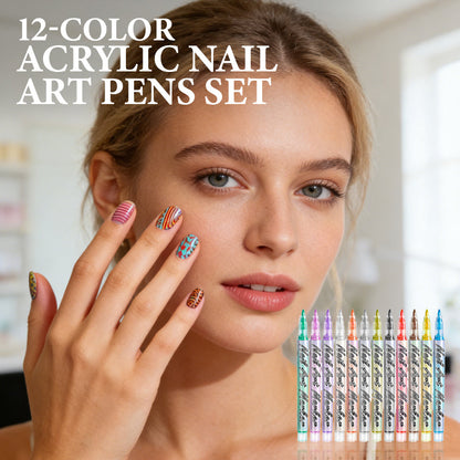 12-Color Acrylic Nail Art Pens – Fine-Tip Precision, Vibrant Pigments, Salon-Quality Manicures at Home