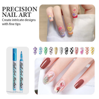 12-Color Acrylic Nail Art Pens – Fine-Tip Precision, Vibrant Pigments, Salon-Quality Manicures at Home