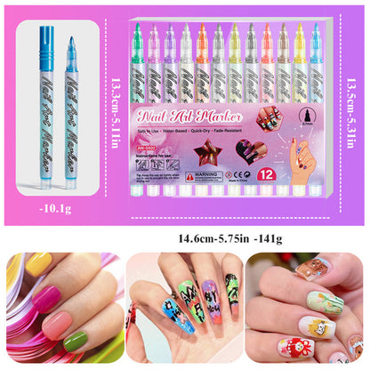 12-Color Acrylic Nail Art Pens – Fine-Tip Precision, Vibrant Pigments, Salon-Quality Manicures at Home