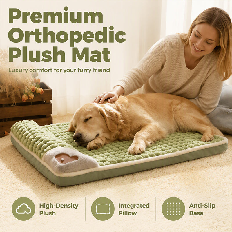 Thick Plush Pet Sleeping Mat with Raised Headrest for Dogs & Cats