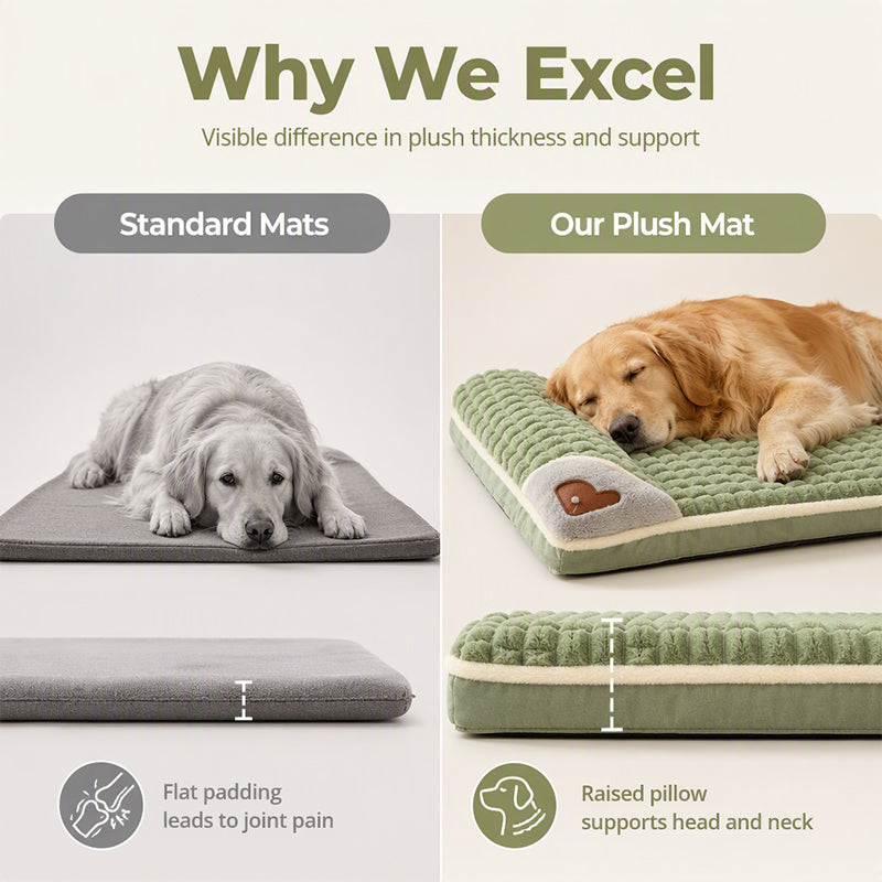 Thick Plush Pet Sleeping Mat with Raised Headrest for Dogs & Cats