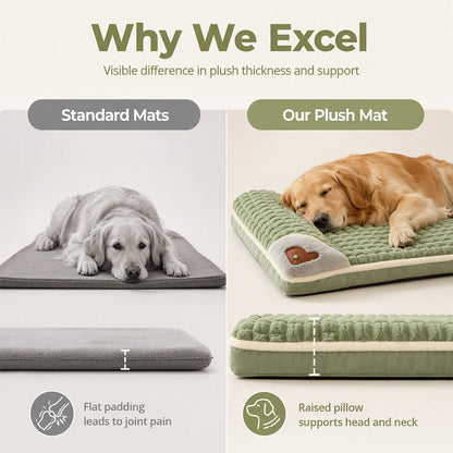 Thick Plush Pet Sleeping Mat with Raised Headrest for Dogs & Cats