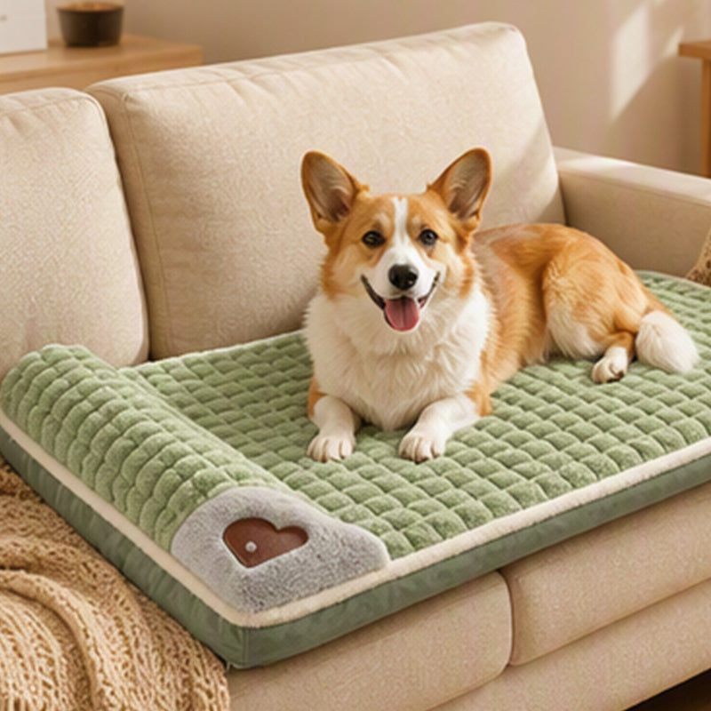 Thick Plush Pet Sleeping Mat with Raised Headrest for Dogs & Cats