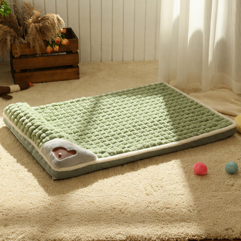 Thick Plush Pet Sleeping Mat with Raised Headrest for Dogs & Cats