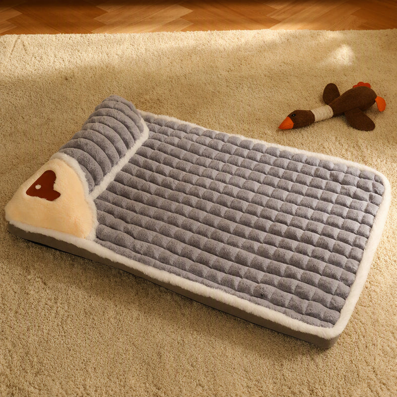 Thick Plush Pet Sleeping Mat with Raised Headrest for Dogs & Cats