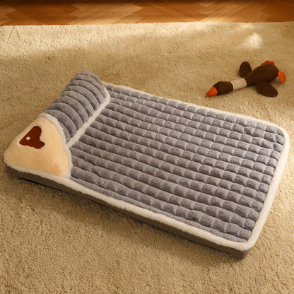 Thick Plush Pet Sleeping Mat with Raised Headrest for Dogs & Cats