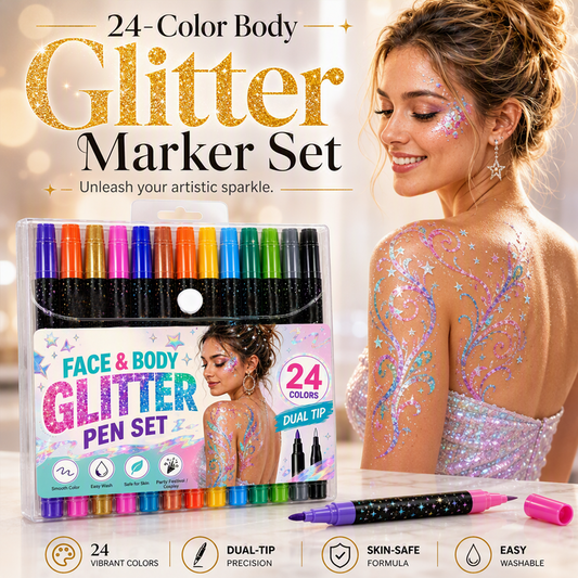 24‑Color Face & Body Glitter Marker Set with Dual Tips