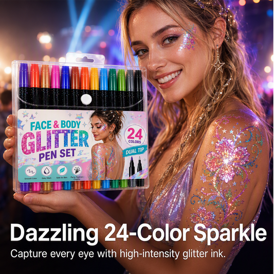 24‑Color Face & Body Glitter Marker Set with Dual Tips