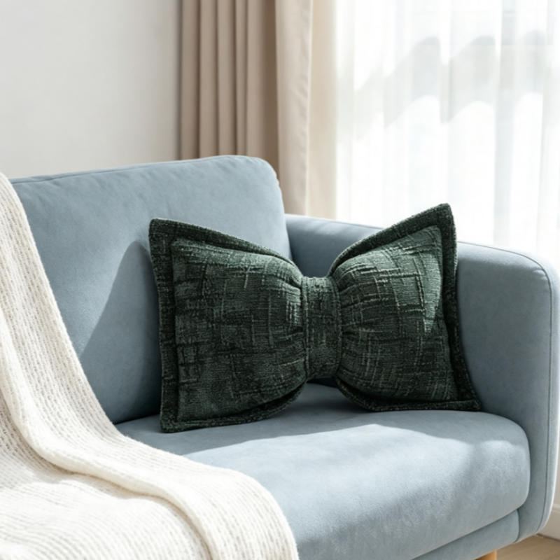 Soft Chenille Bow-Shaped Throw Pillow – Ultra-soft, plush & decorative – Perfect for sofas, beds & cozy corners