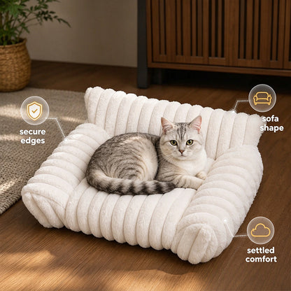Cozy Sofa Pet Bed – Ultra-Comfortable, Raised Bolster Edges & Super-Soft Ribbed Plush