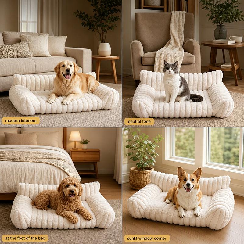 Cozy Sofa Pet Bed – Ultra-Comfortable, Raised Bolster Edges & Super-Soft Ribbed Plush