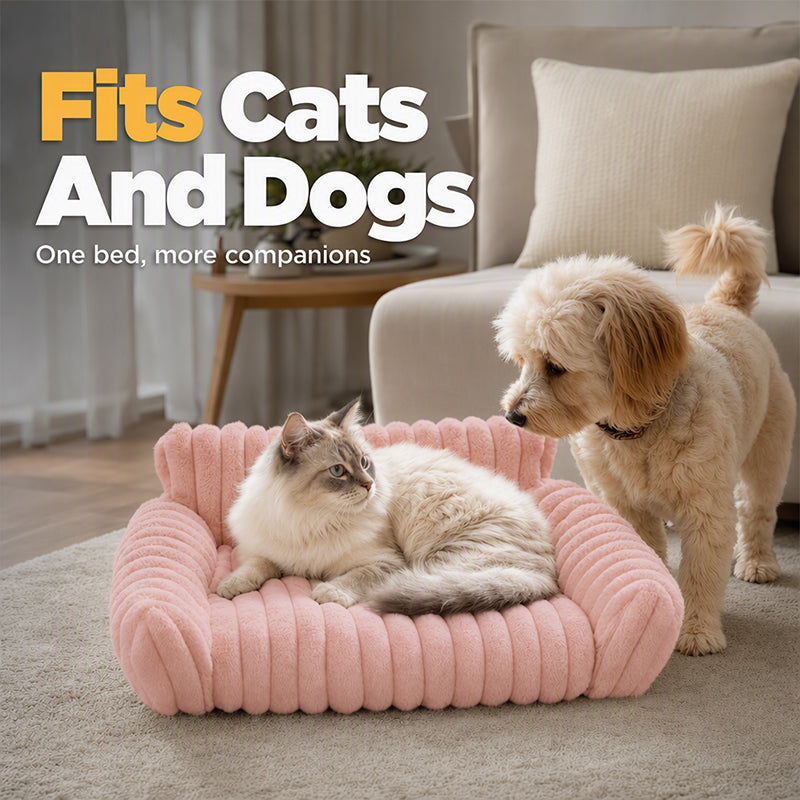 Cozy Sofa Pet Bed – Ultra-Comfortable, Raised Bolster Edges & Super-Soft Ribbed Plush