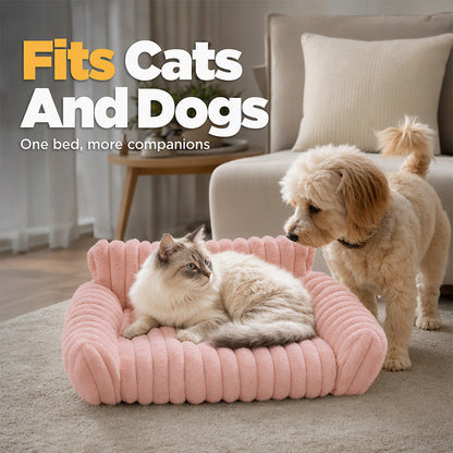 Cozy Sofa Pet Bed – Ultra-Comfortable, Raised Bolster Edges & Super-Soft Ribbed Plush
