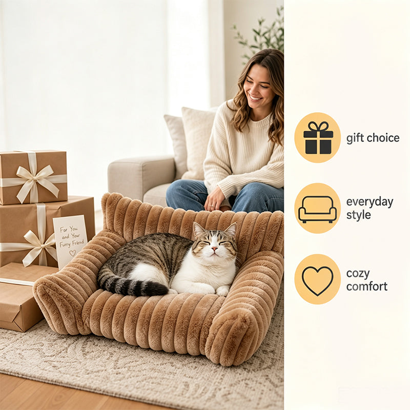 Cozy Sofa Pet Bed – Ultra-Comfortable, Raised Bolster Edges & Super-Soft Ribbed Plush