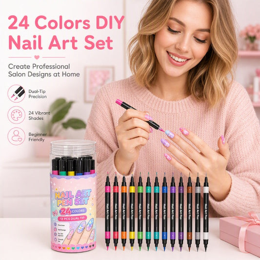 24 Colors Dual Ended Nail Art Pens Set