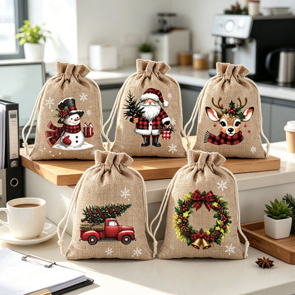 Christmas Drawstring Gift Bags – Festive Santa & Reindeer Prints, Double Drawstring Closure & Durable Fabric – Holiday Cheer in Every Gift