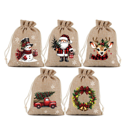 Christmas Drawstring Gift Bags – Festive Santa & Reindeer Prints, Double Drawstring Closure & Durable Fabric – Holiday Cheer in Every Gift