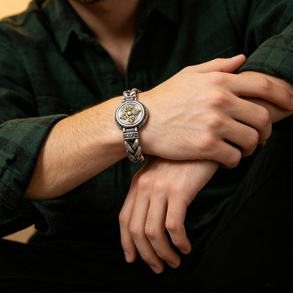 Vintage Rotating Vajra Bracelet for Men – Smooth Rotating Centerpiece, Electroplated Copper Finish & Vintage-Inspired Texture – Bold Statement Style