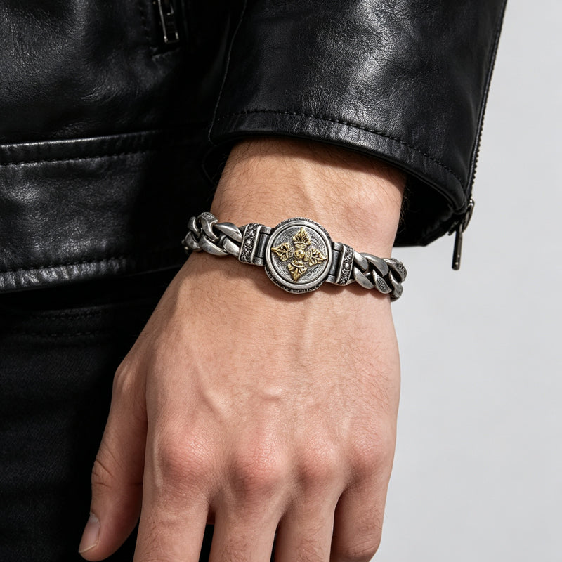 Vintage Rotating Vajra Bracelet for Men – Smooth Rotating Centerpiece, Electroplated Copper Finish & Vintage-Inspired Texture – Bold Statement Style