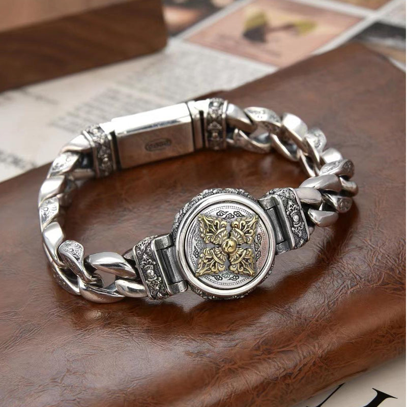 Vintage Rotating Vajra Bracelet for Men – Smooth Rotating Centerpiece, Electroplated Copper Finish & Vintage-Inspired Texture – Bold Statement Style