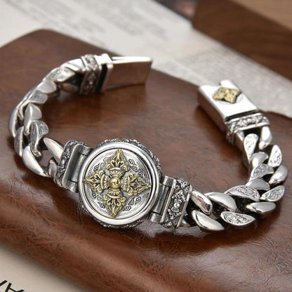 Vintage Rotating Vajra Bracelet for Men – Smooth Rotating Centerpiece, Electroplated Copper Finish & Vintage-Inspired Texture – Bold Statement Style
