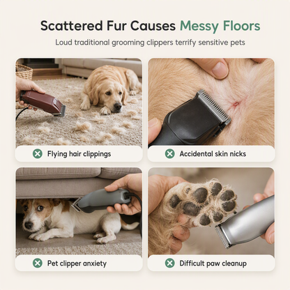 Low Noise Pet Grooming Kit with Vacuum Electric Hair Clippers and Complete Shedding Tool Set
