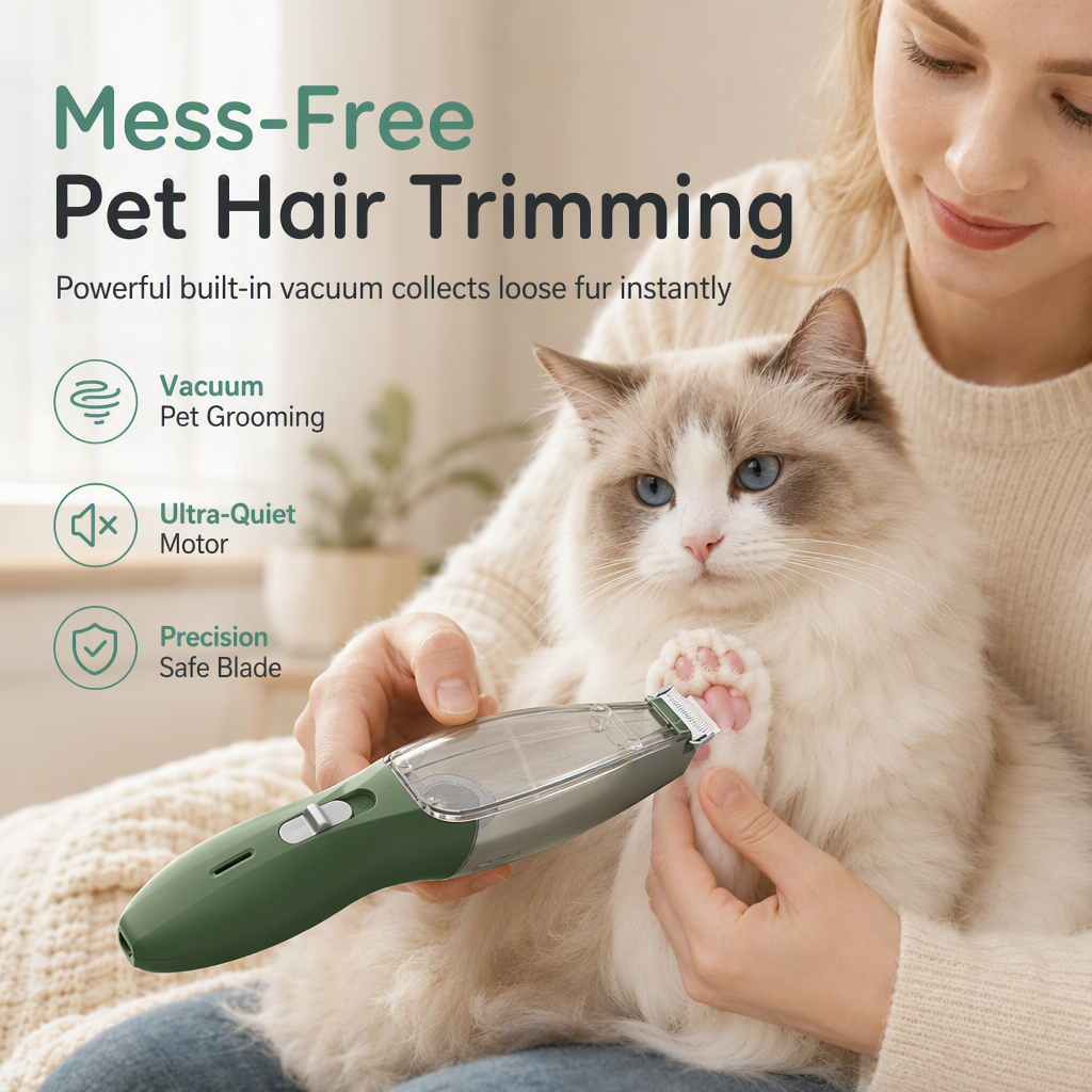 Low Noise Pet Grooming Kit with Vacuum Electric Hair Clippers and Complete Shedding Tool Set