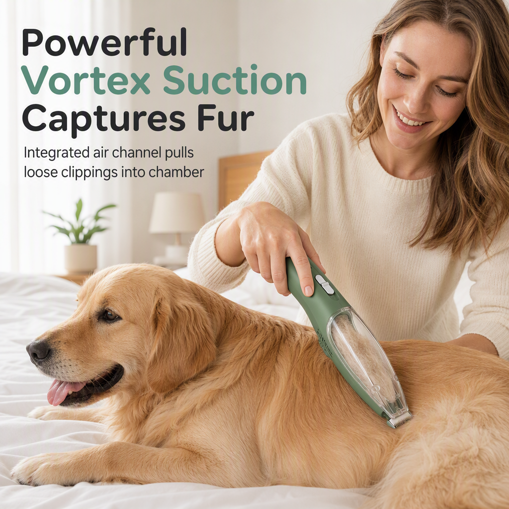 Low Noise Pet Grooming Kit with Vacuum Electric Hair Clippers and Complete Shedding Tool Set