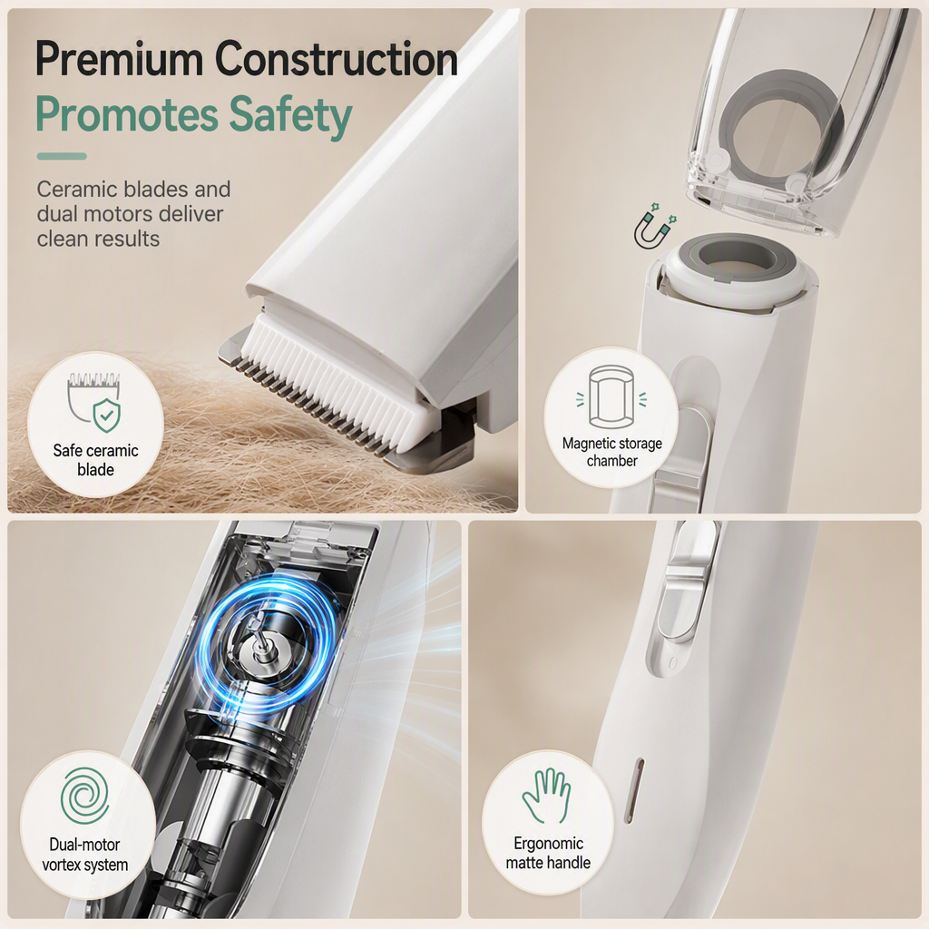 Low Noise Pet Grooming Kit with Vacuum Electric Hair Clippers and Complete Shedding Tool Set