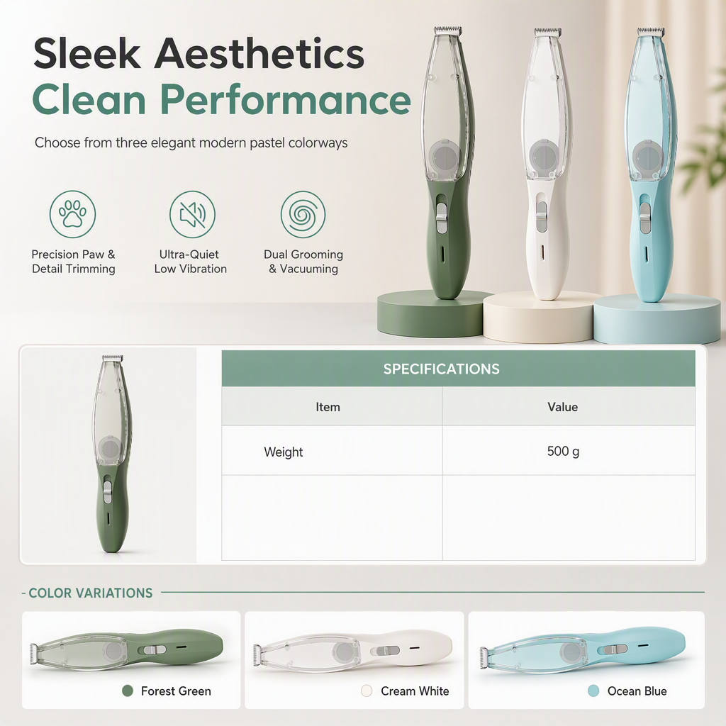 Low Noise Pet Grooming Kit with Vacuum Electric Hair Clippers and Complete Shedding Tool Set