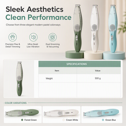 Low Noise Pet Grooming Kit with Vacuum Electric Hair Clippers and Complete Shedding Tool Set