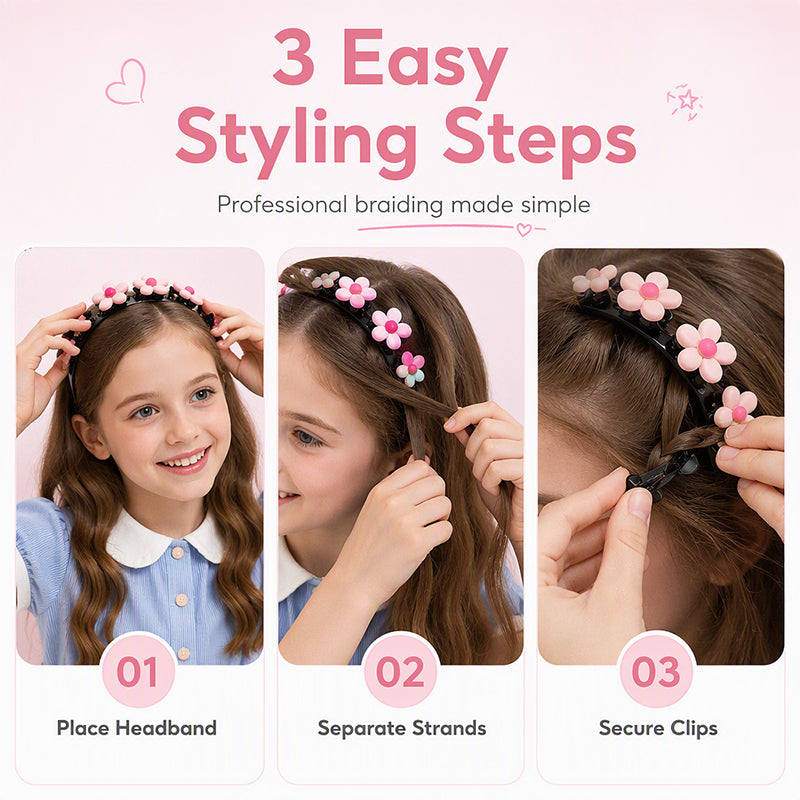 Cartoon Braiding Headband — Integrated Mini Clips, Instant Braids for Girls