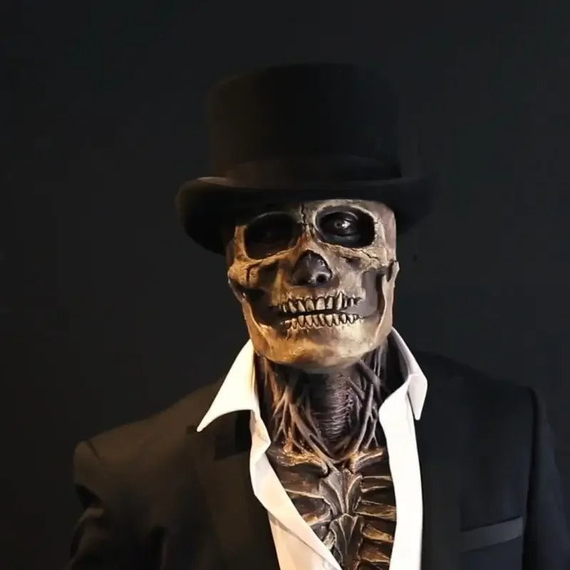 Anatomical Skeleton Costume with Realistic Skull Mask and Matching Hat