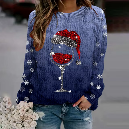 Women's Holiday Sweater with Crew Neck and Relaxed Fit, Festive Knit Pattern