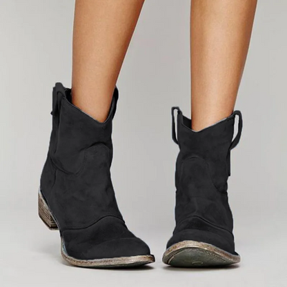 Women's Western Ankle Boots with Rounded Toe and Low Block Heel