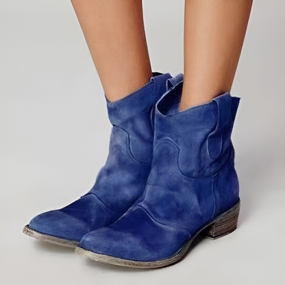 Women's Western Ankle Boots with Rounded Toe and Low Block Heel