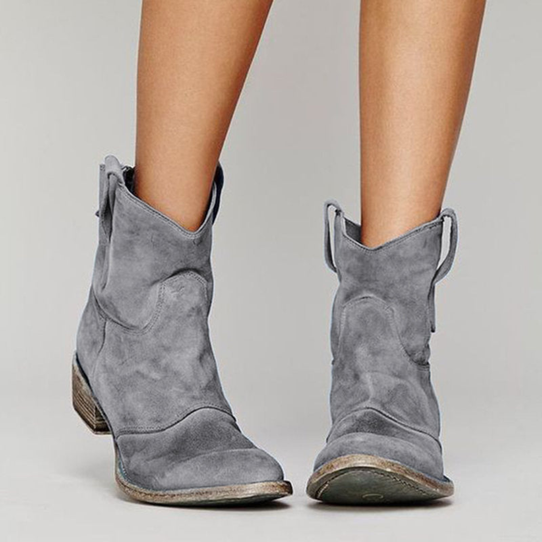 Women's Western Ankle Boots with Rounded Toe and Low Block Heel