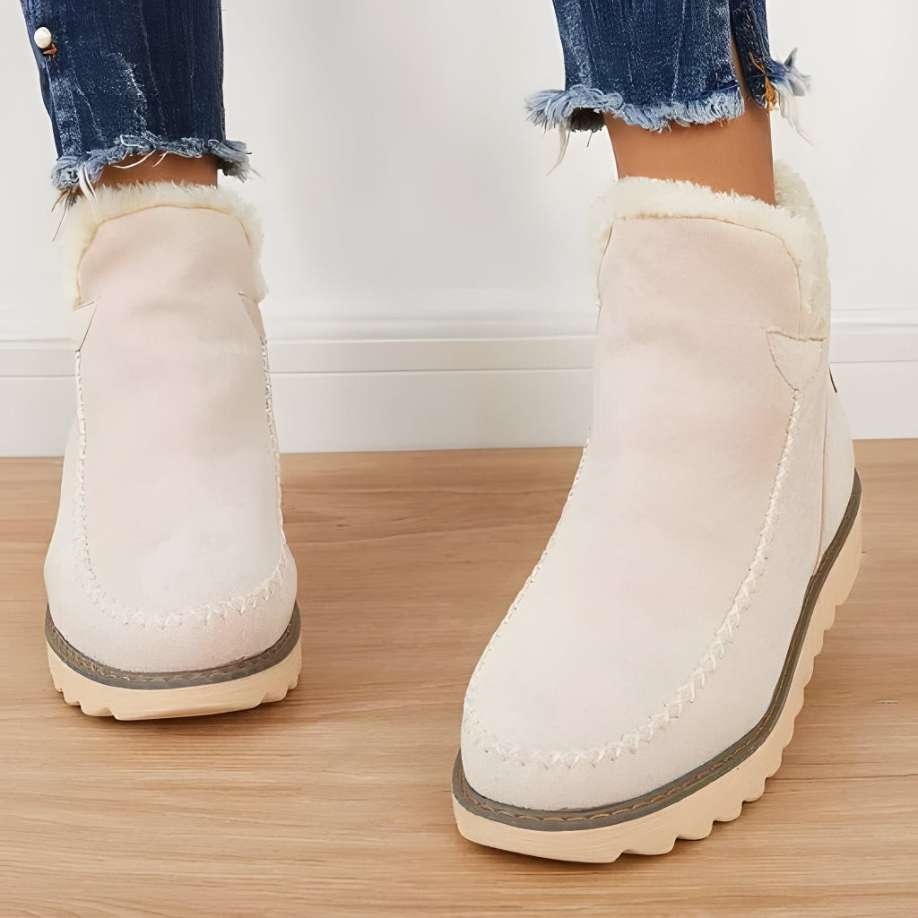 Women's Slip On Ankle Boots with Fur Lining and Flat Sole