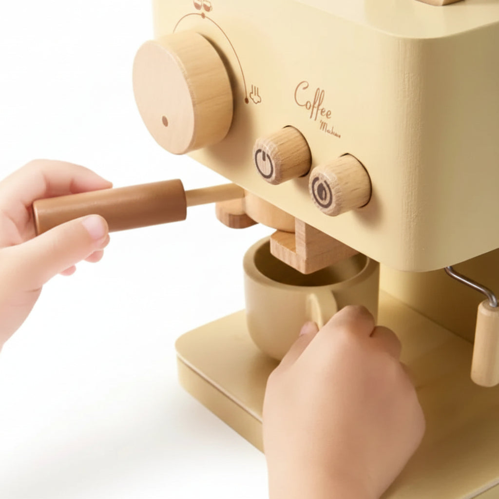 Wooden Coffee Machine Toy Toddlers Pretend Play Kitchen Set