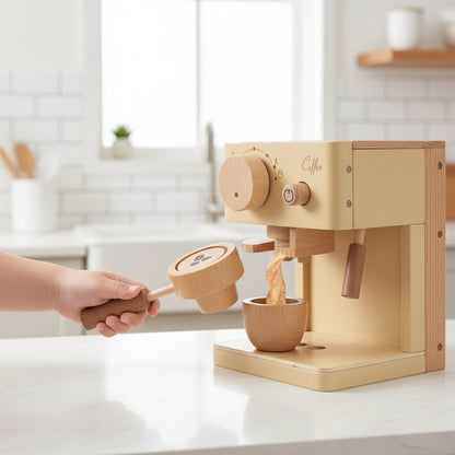 Wooden Coffee Machine Toy Toddlers Pretend Play Kitchen Set