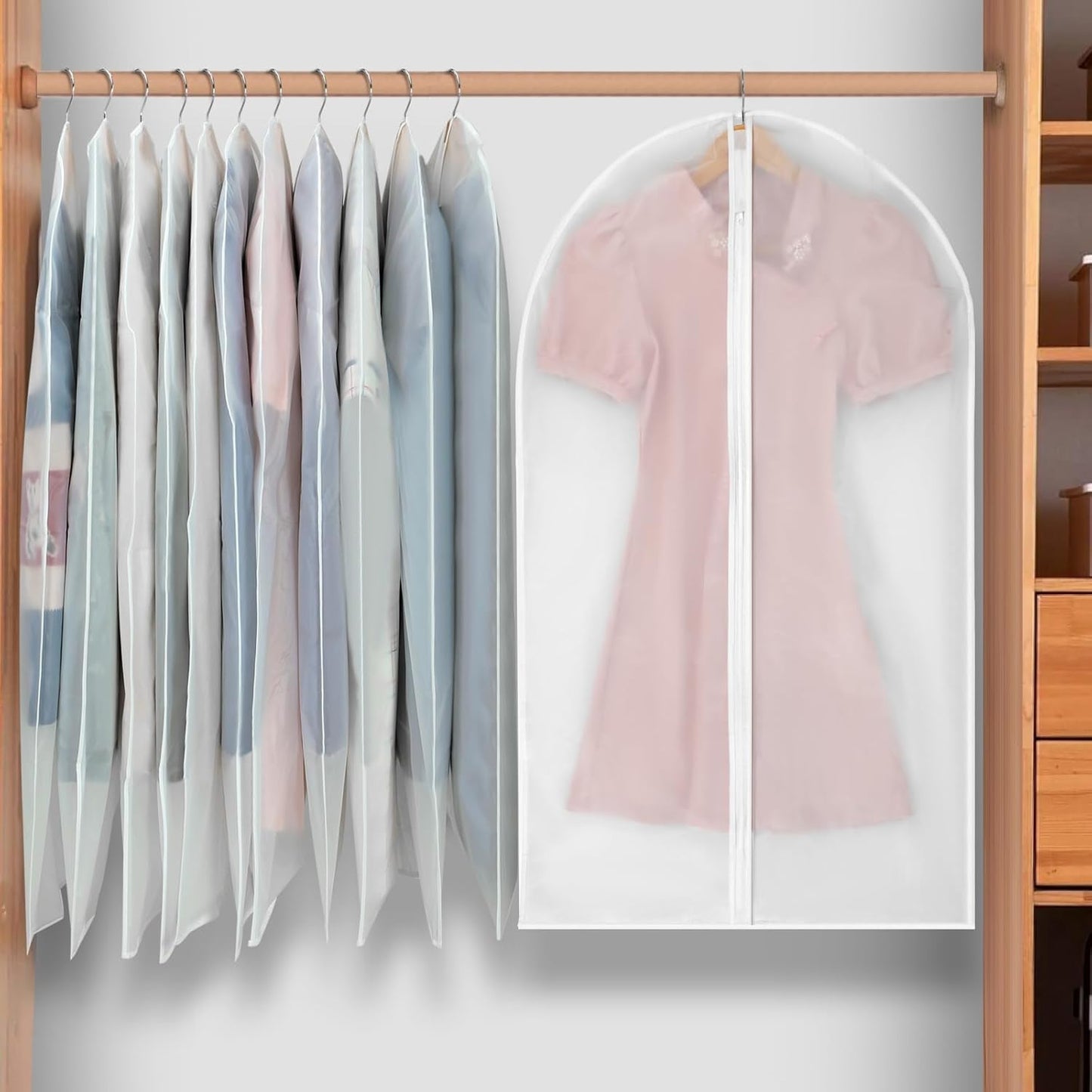 Hanging Garment Covers 24-Pack with Full Length Zipper and Anti-Dust Design, 3 Sizes