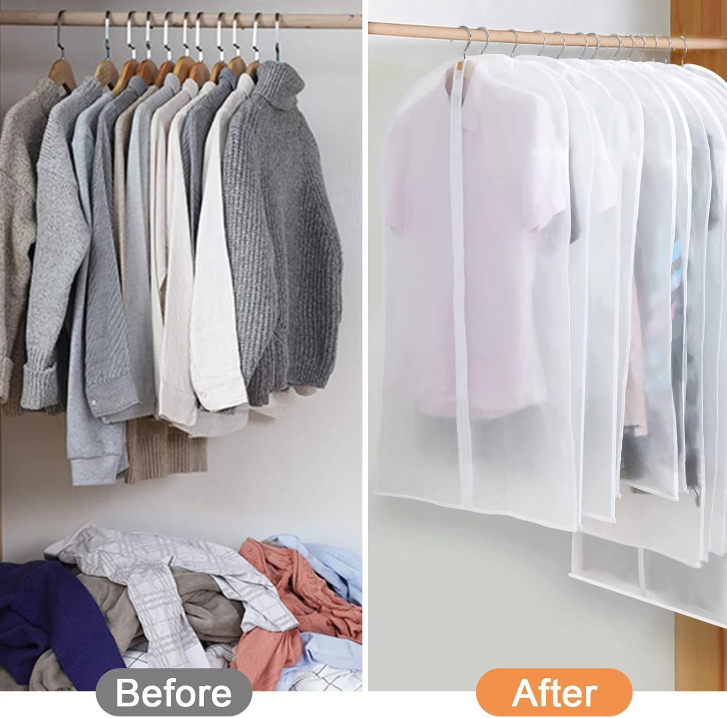 Hanging Garment Covers 24-Pack with Full Length Zipper and Anti-Dust Design, 3 Sizes