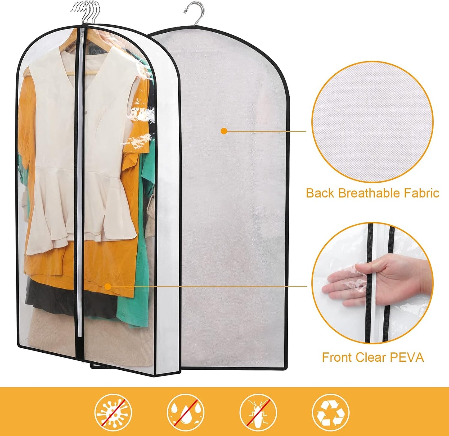 Hanging Garment Covers 24-Pack with Full Length Zipper and Anti-Dust Design, 3 Sizes